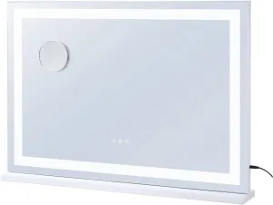 Happybuy Large Vanity Mirror, Three Color Lighting Modes, 5X Magnification, USB Port, Smart Touch Control, Lighted Makeup LED Mirror, Desktop Wall-Mounted, (31.5x21.7 in), White