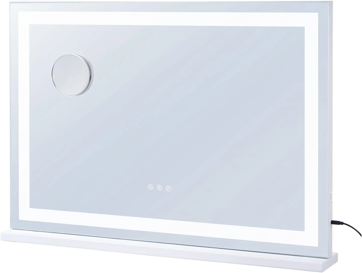 Happybuy Large Vanity Mirror, Three Color Lighting Modes, 5X Magnification, USB Port, Smart Touch Control, Lighted Makeup LED Mirror, Desktop Wall-Mounted, (31.5x21.7 in), White