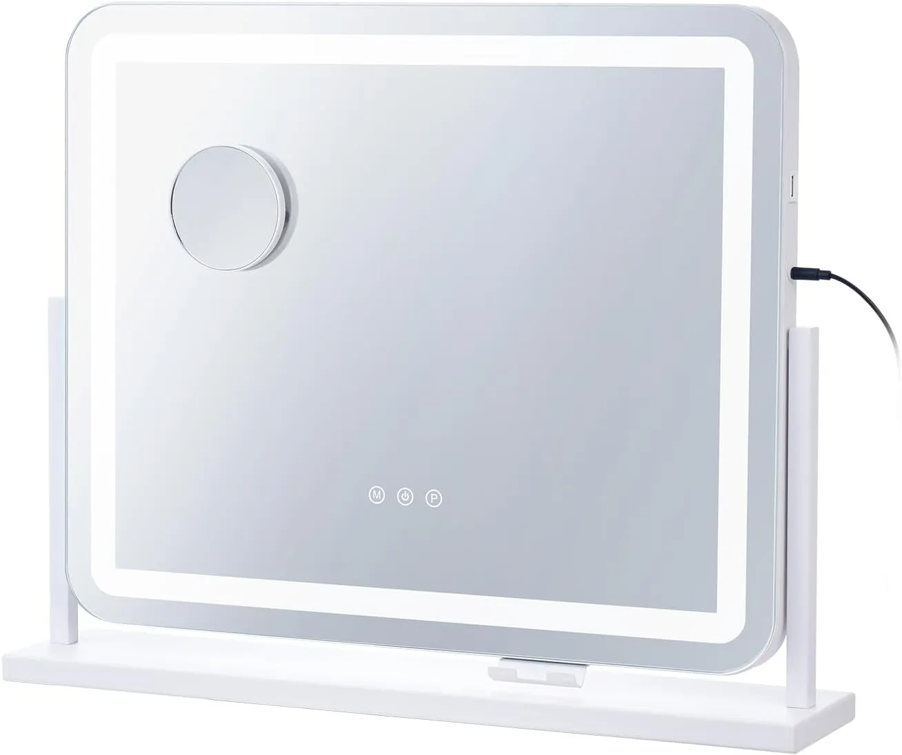 Happybuy Vanity Mirror with Lights,Three Color Lighting Modes,Lighted Makeup LED Mirror,and 5X Magnification,USB Port,Smart Touch Control,360°Rotation (21.7x17.7 in, White)