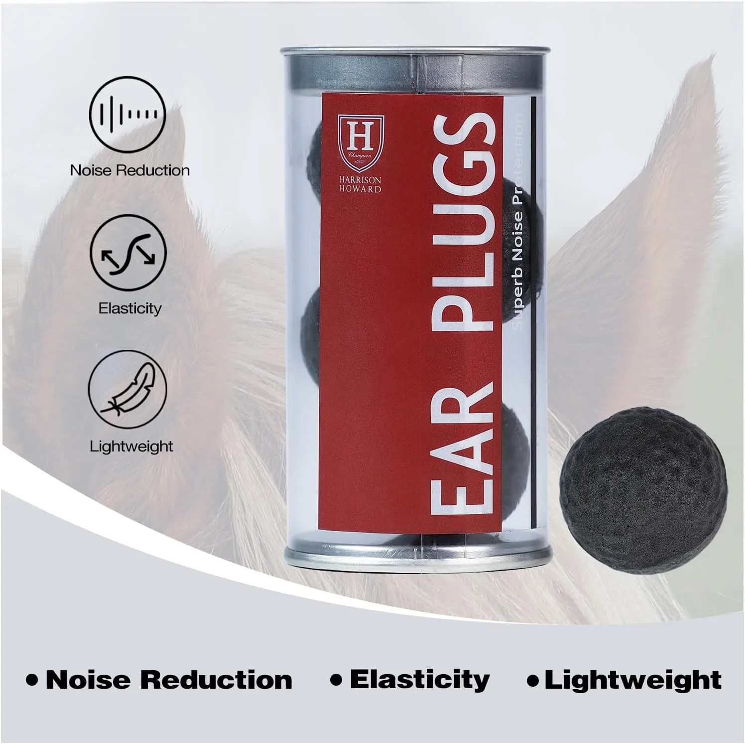 Harrison Howard EaseFit Equestrian Earplugs 3cm Horse Foam Ear Plugs Balls 4 PCS-Mars Black