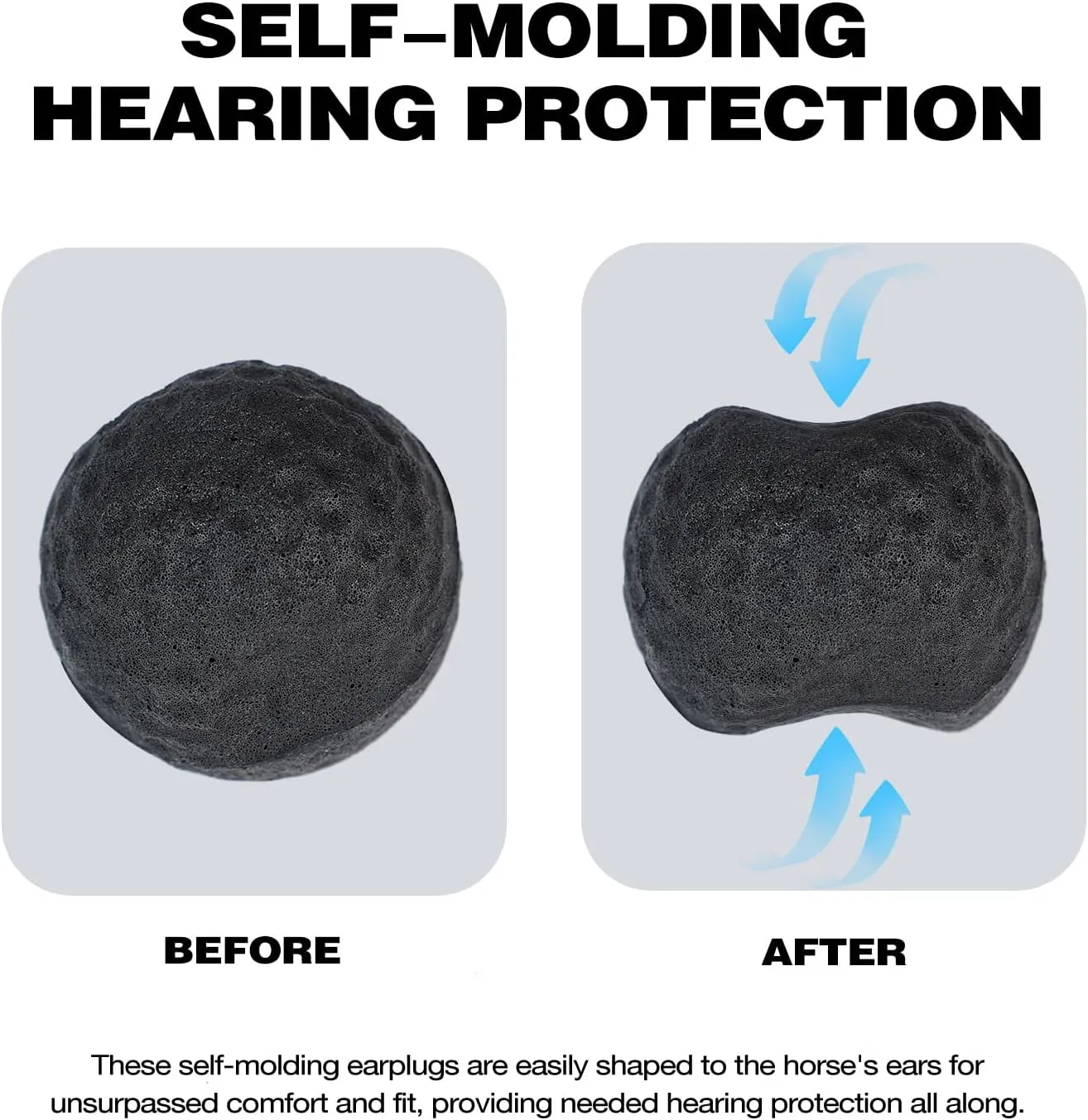 Harrison Howard EaseFit Equestrian Earplugs 3cm Horse Foam Ear Plugs Balls 4 PCS-Mars Black