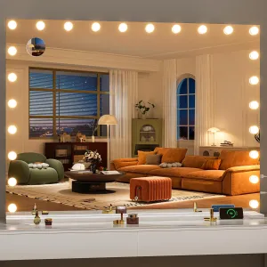 Hasipu Hollywood Vanity Mirror with Lights, 47" x 35" Makeup Mirror with 24 Dimmable LED Bulbs 3 Color Modes & Detachable, 5X Magnifying Glass, Touch Control, USB and Type-C, Tempered Glass