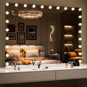 Hasipu Vanity Mirror with Lights 47" x 35", Makeup Mirror with Lights and Magnification, Hollywood Mirror with 3 Color Modes, LED Make up Mirror, Light up Mirror with USB & Type-C Charging