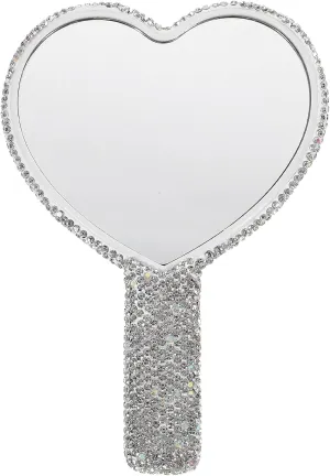 Heart Shaped Compact Makeup Mirror with Handle Rhinestone Handheld Purse Mirror for Women High Definition Clear Reflection Elegant Travel Accessory