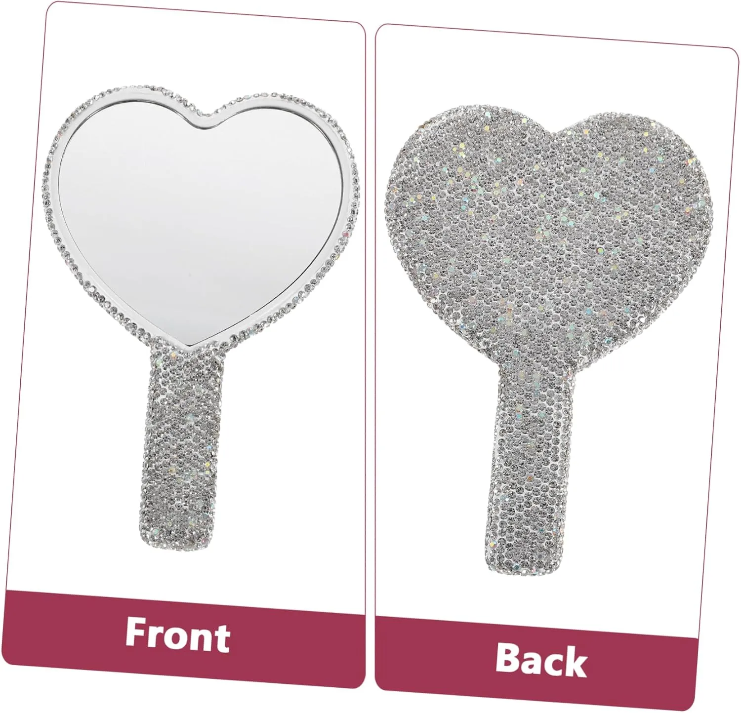 Heart Shaped Compact Makeup Mirror with Handle Rhinestone Handheld Purse Mirror for Women High Definition Clear Reflection Elegant Travel Accessory