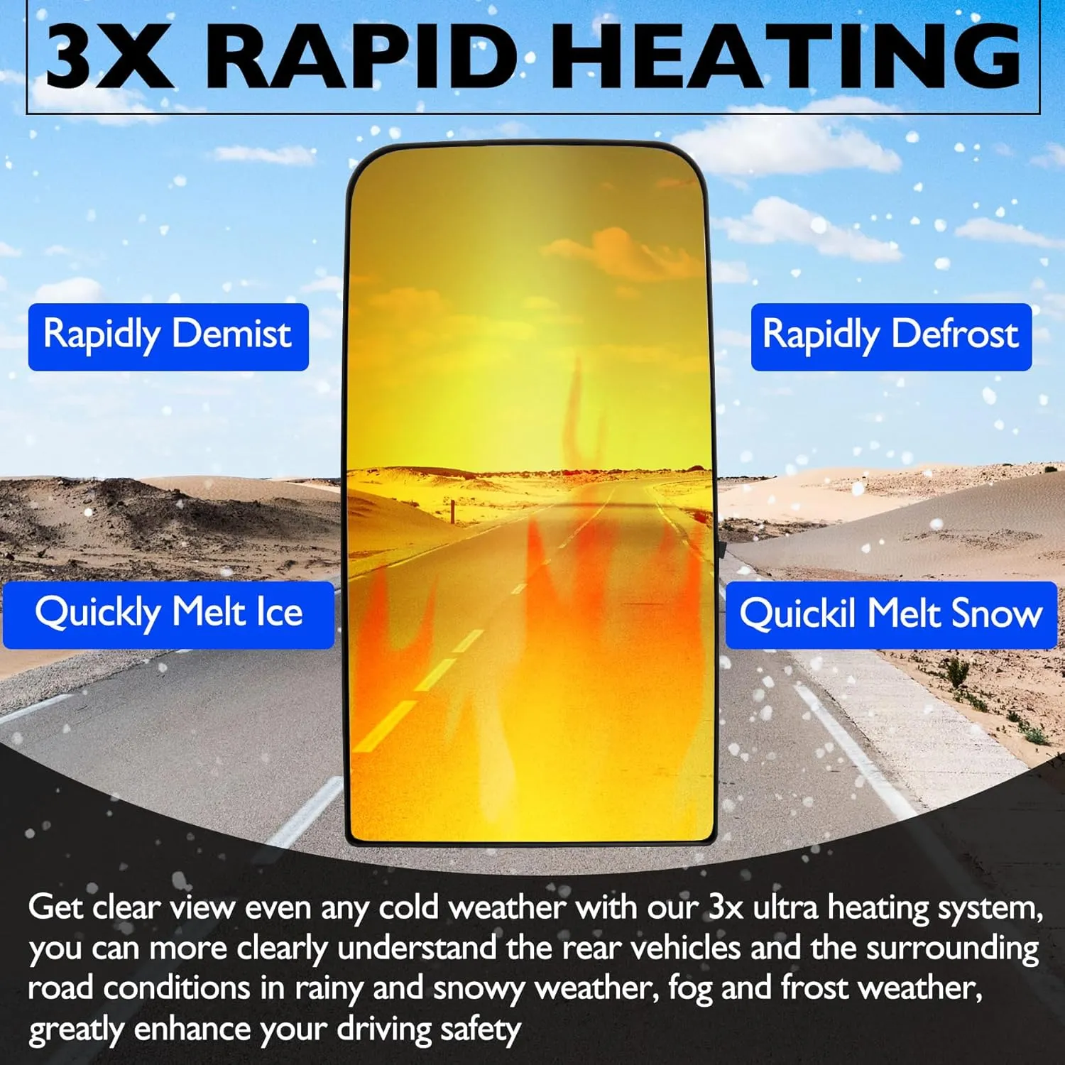 Heated Upper Flate Mirror Glass, Compatible with 2008-2017 Freightliner Cascadia, Replace TL-28716A Wide View Clear Vision High Reflective Flate Upper Rapid Heating Mirrors Glasses with Back Plate