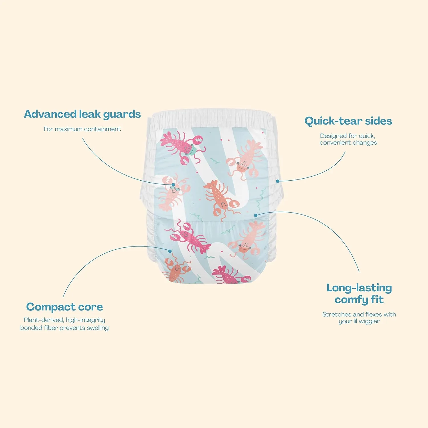 Hello Bello Premium Swim Diapers - Size L (32-40 lbs), Cute Extra-Bright Lobster Designs, 17 Count Jumbo Pack