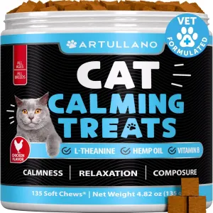 Hemp Cat Calming Treats for Stress & Anxiety Relief - Cat & Kittens - Melatonin - Storm Anxiety, Сomposure, Grooming, Separation, Veterinary Visits, Travel Care - Calming Aid with Hemp Oil - 135 Chews