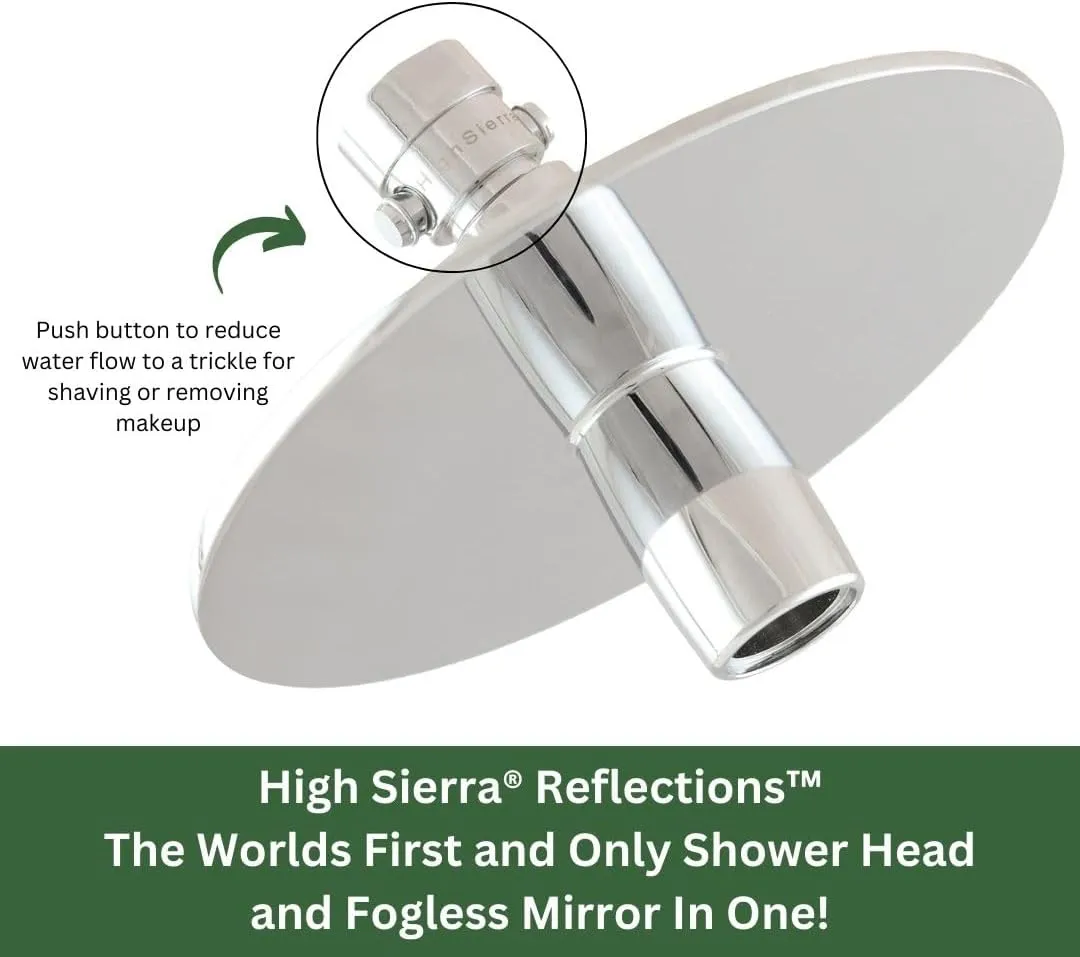 High Sierra Showerheads® - NEW Gen 3 'Reflections' All Metal High Efficiency Shower Head & Self-Heating Fogless Mirror - 1.8 GPM - Brushed Gold Finish