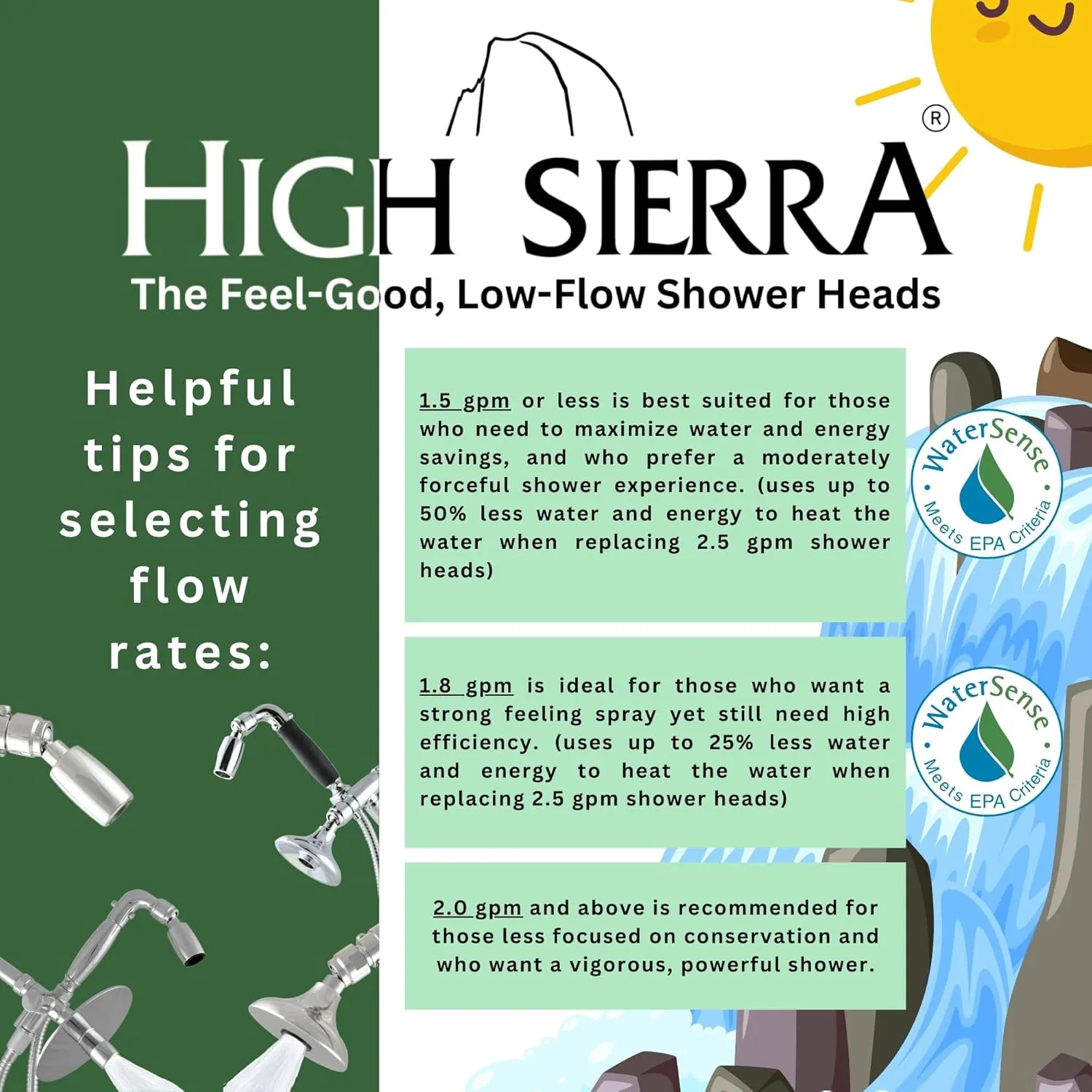 High Sierra Showerheads® - NEW Gen 3 'Reflections' All Metal High Efficiency Shower Head & Self-Heating Fogless Mirror - 1.8 GPM - Brushed Gold Finish