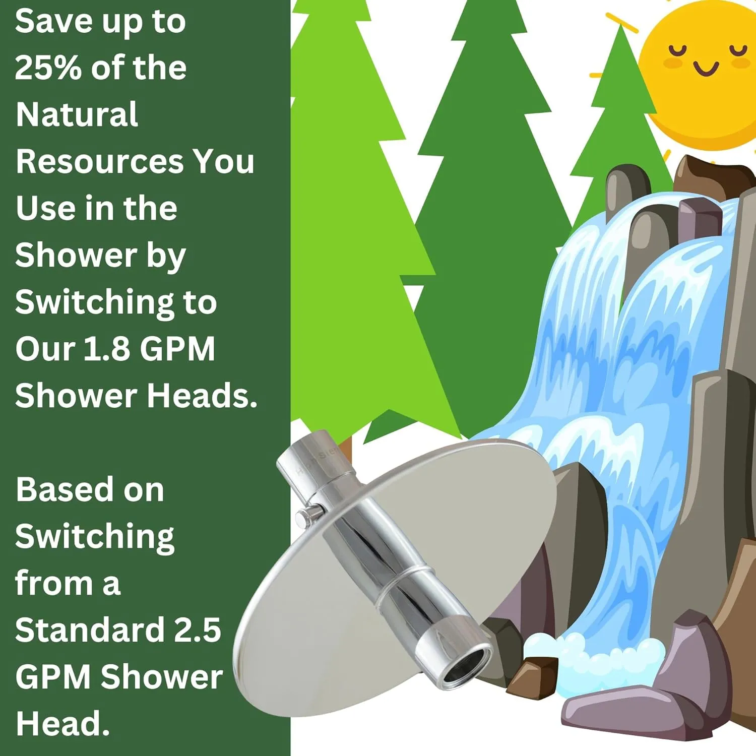 High Sierra Showerheads® - NEW Gen 3 'Reflections' All Metal High Efficiency Shower Head & Self-Heating Fogless Mirror - 1.8 GPM - Chrome Finish