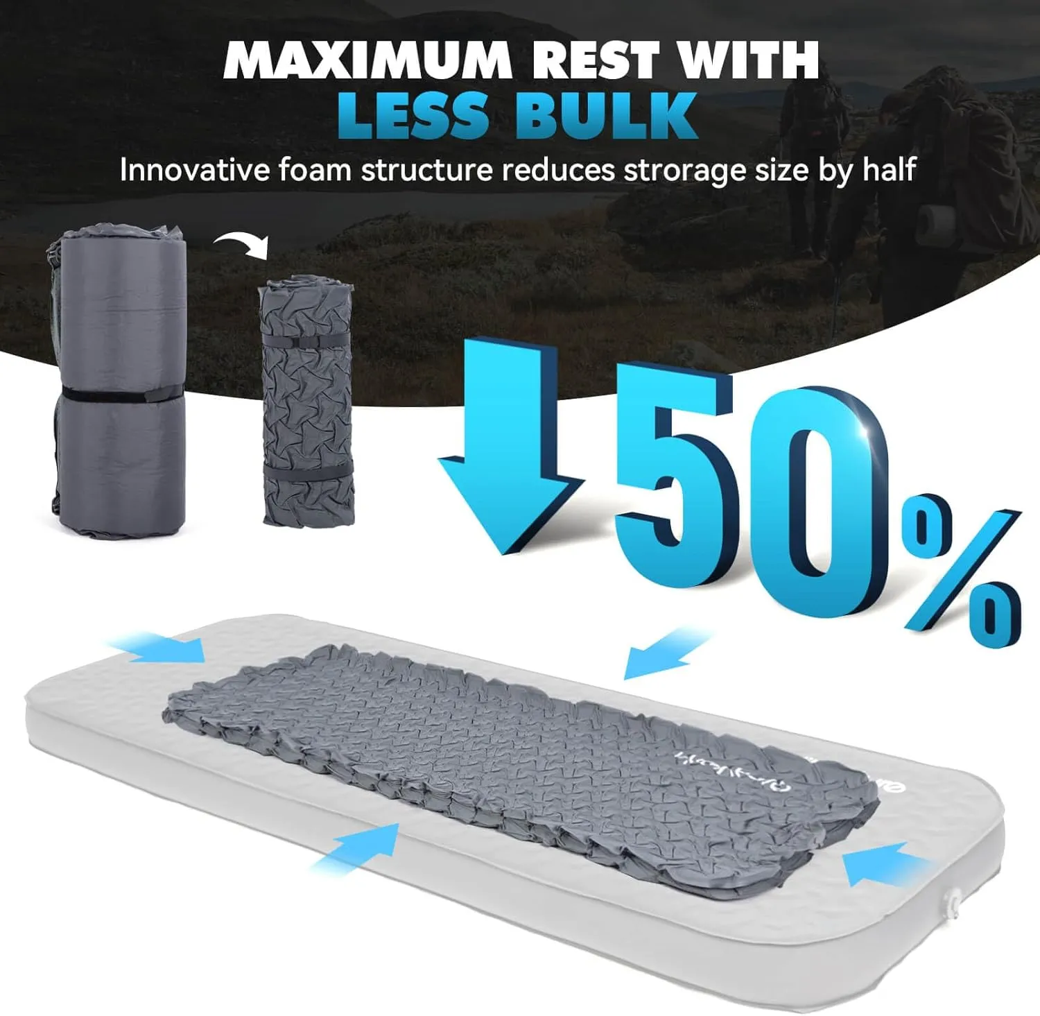 Hikenture 4" Thick Self Inflating Sleeping Pad, Foam & Air Camping Mattress, 9.5 R-Value Insulated Sleeping Mat, Portable All Season Camping Pad for Tent, Car, Cot, Truck