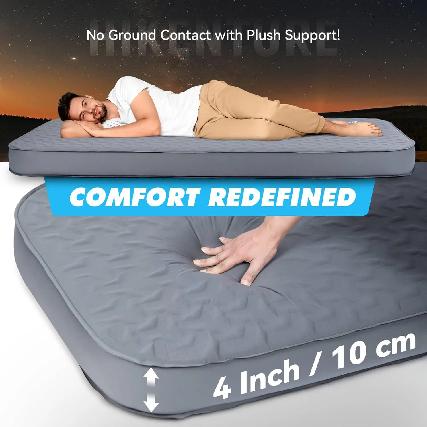 Hikenture 4" Thick Self Inflating Sleeping Pad, Foam & Air Camping Mattress, 9.5 R-Value Insulated Sleeping Mat, Portable All Season Camping Pad for Tent, Car, Cot, Truck