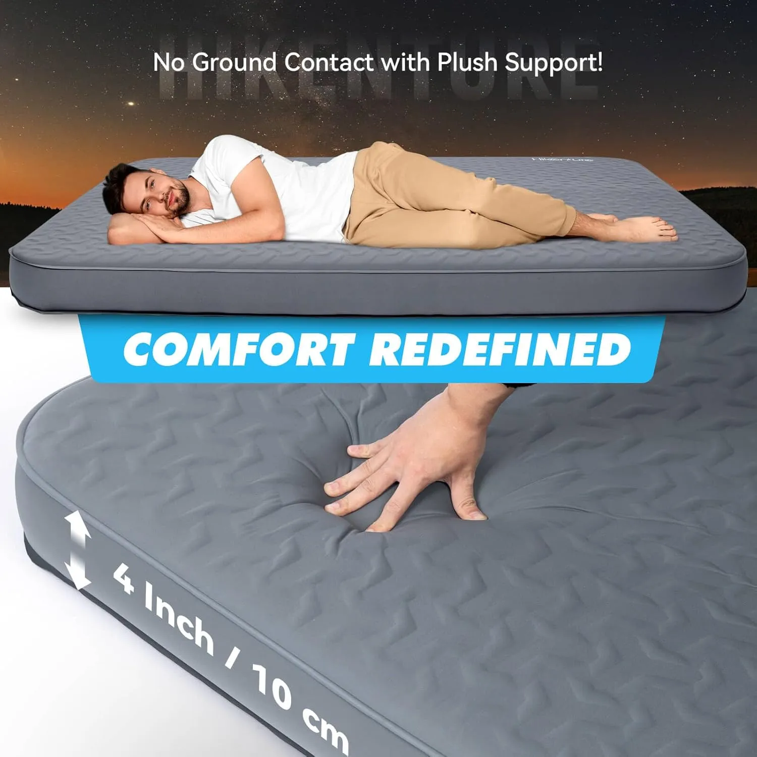 Hikenture 4" Thick Self Inflating Sleeping Pad with Electric Pump, Foam & Air Camping Mattress 2 Person, 9.5 R-Value Insulated Sleeping Mat, Portable Double Camping Pad for Tent, Car, Truck