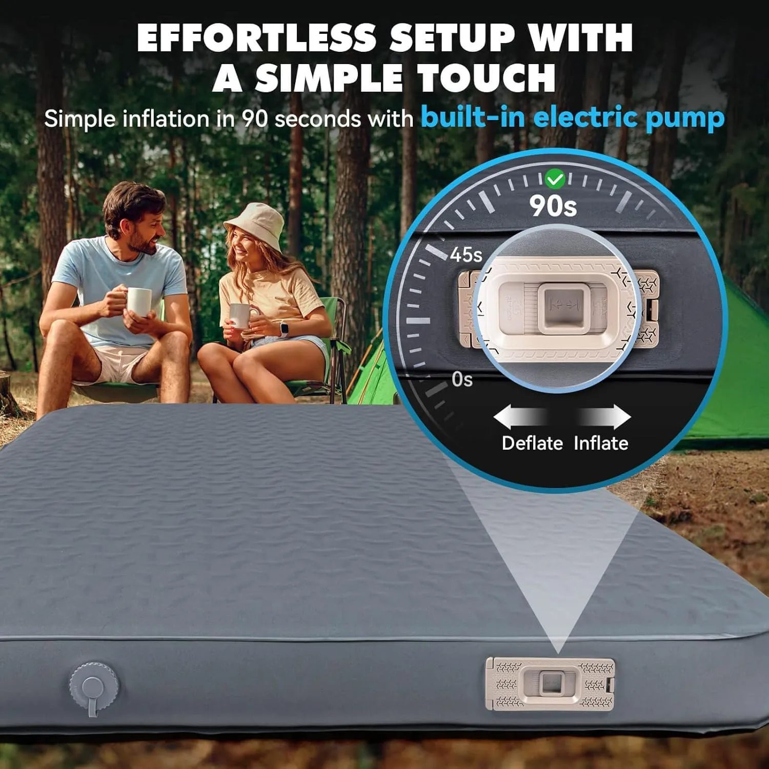 Hikenture 4" Thick Self Inflating Sleeping Pad with Electric Pump, Foam & Air Camping Mattress 2 Person, 9.5 R-Value Insulated Sleeping Mat, Portable Double Camping Pad for Tent, Car, Truck
