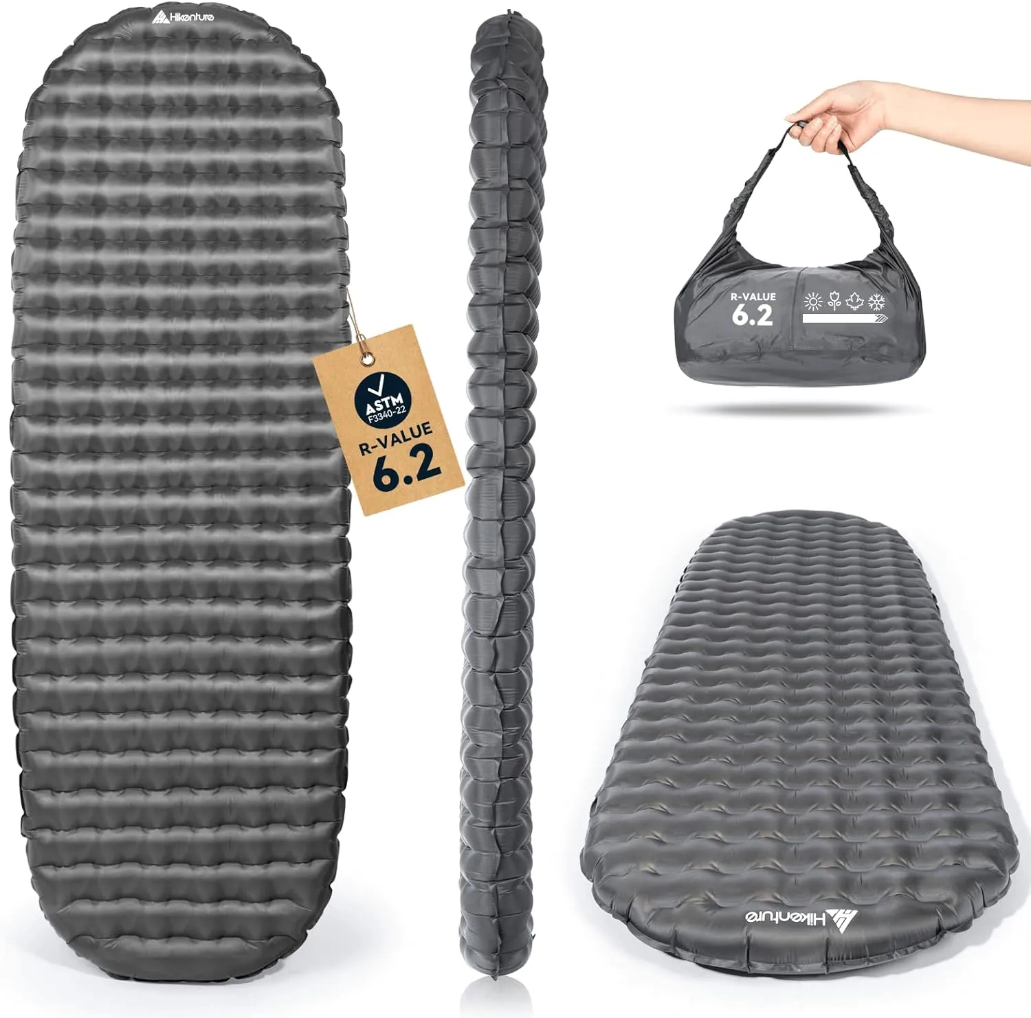 Hikenture Camping Sleeping Pad with 6.2 R-Value, Ultralight Camping Mattress for All Season, Inflatable & Insulated Sleeping Mat for Backpacking,Hiking, Outdoor(1201-B1)