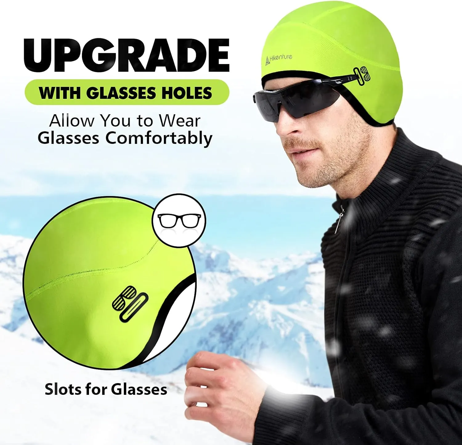 Hikenture Skull Cap Helmet Liner with Glasses Holes, Winter Thermal Cycling Cap for Men & Women, Cycling Hat Beanie