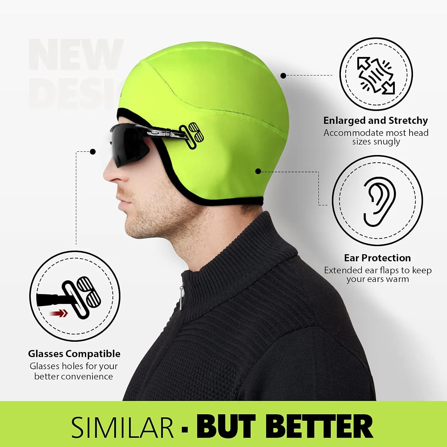 Hikenture Skull Cap Helmet Liner with Glasses Holes, Winter Thermal Cycling Cap for Men & Women, Cycling Hat Beanie