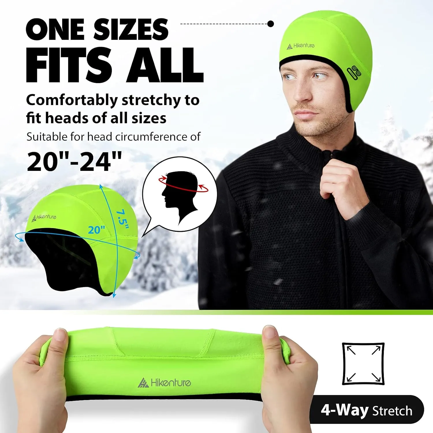 Hikenture Skull Cap Helmet Liner with Glasses Holes, Winter Thermal Cycling Cap for Men & Women, Cycling Hat Beanie