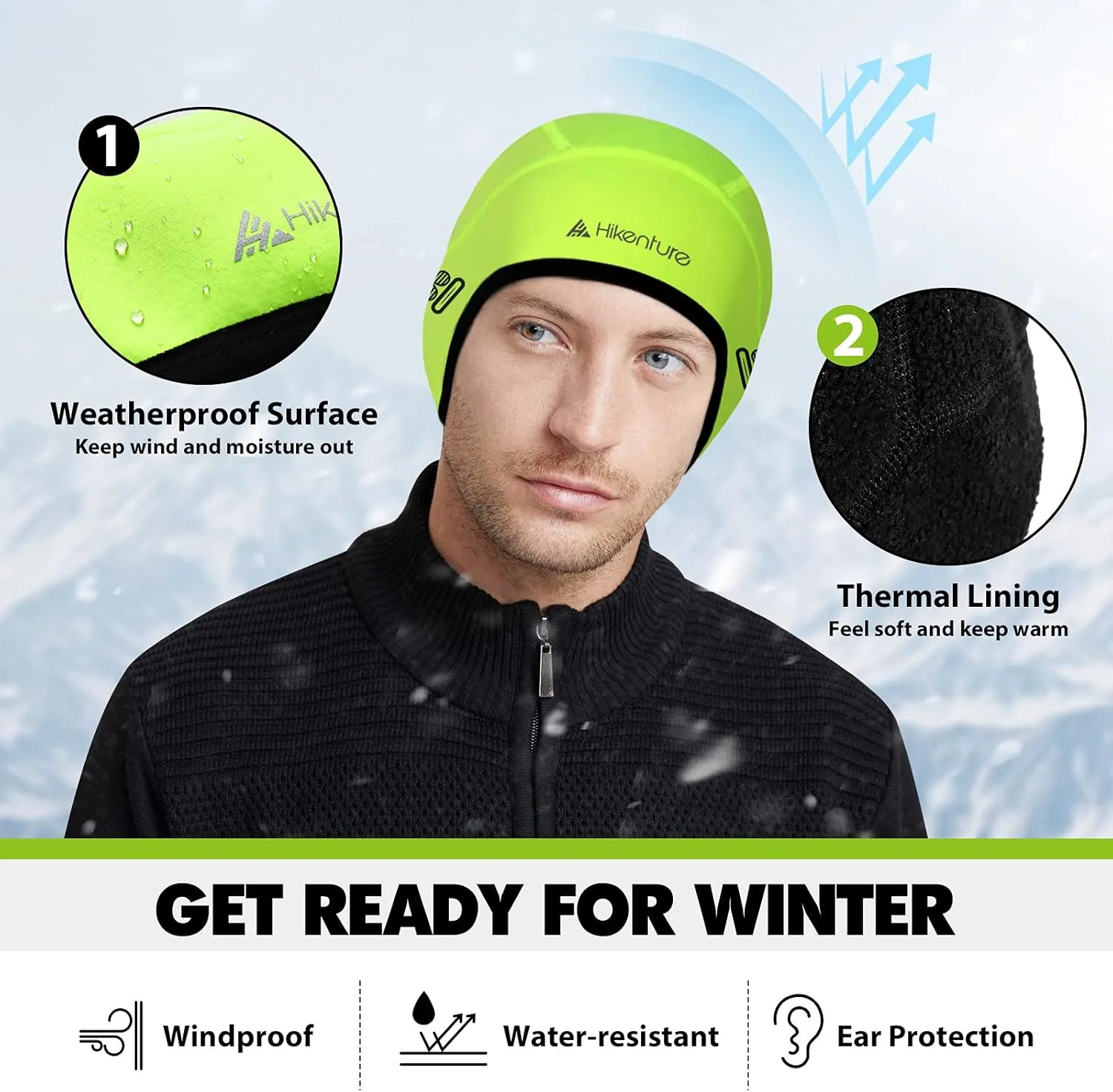 Hikenture Skull Cap Helmet Liner with Glasses Holes, Winter Thermal Cycling Cap for Men & Women, Cycling Hat Beanie