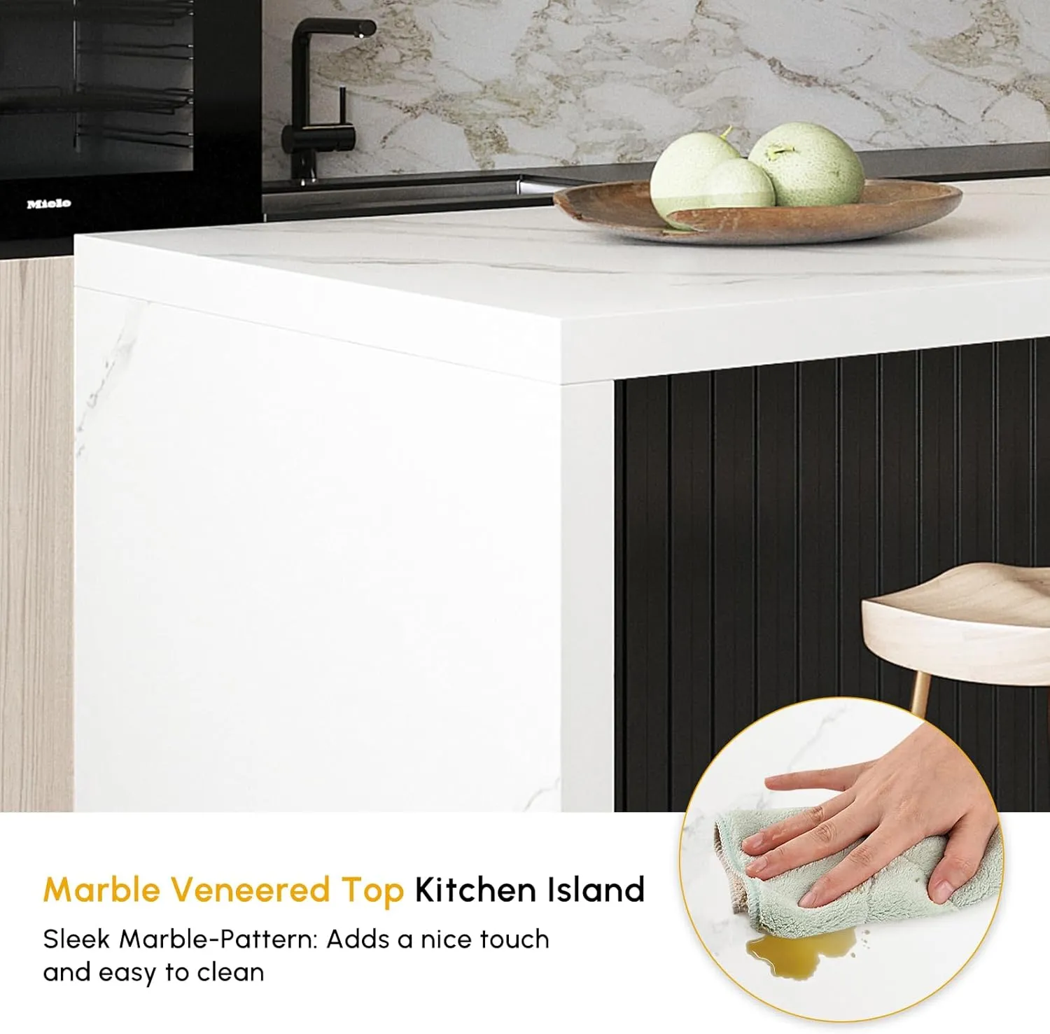 homary 72" Modern Kitchen Island with Storage & Seating White & Black Island Table for Kitchen with Drawers & Cabinet