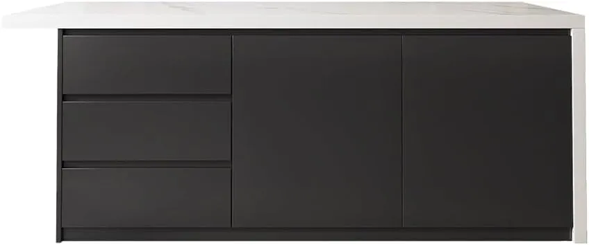 homary 72" Modern Kitchen Island with Storage & Seating White & Black Island Table for Kitchen with Drawers & Cabinet