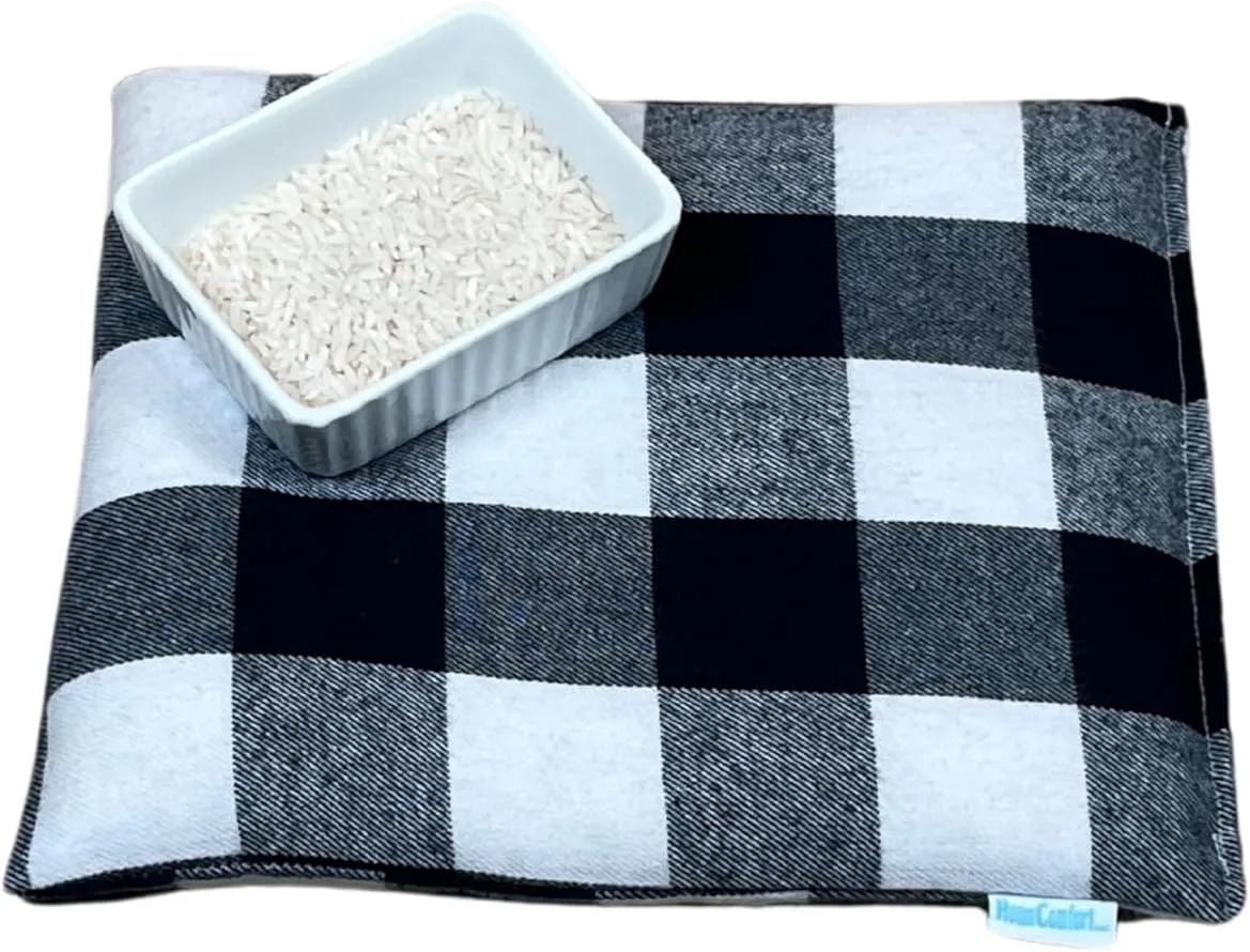 HOME COMFORT Black Plaid Regular Therapeutic Microwavable Heating & Cooling Pad – Natural Rice Pack (10x7 inches)