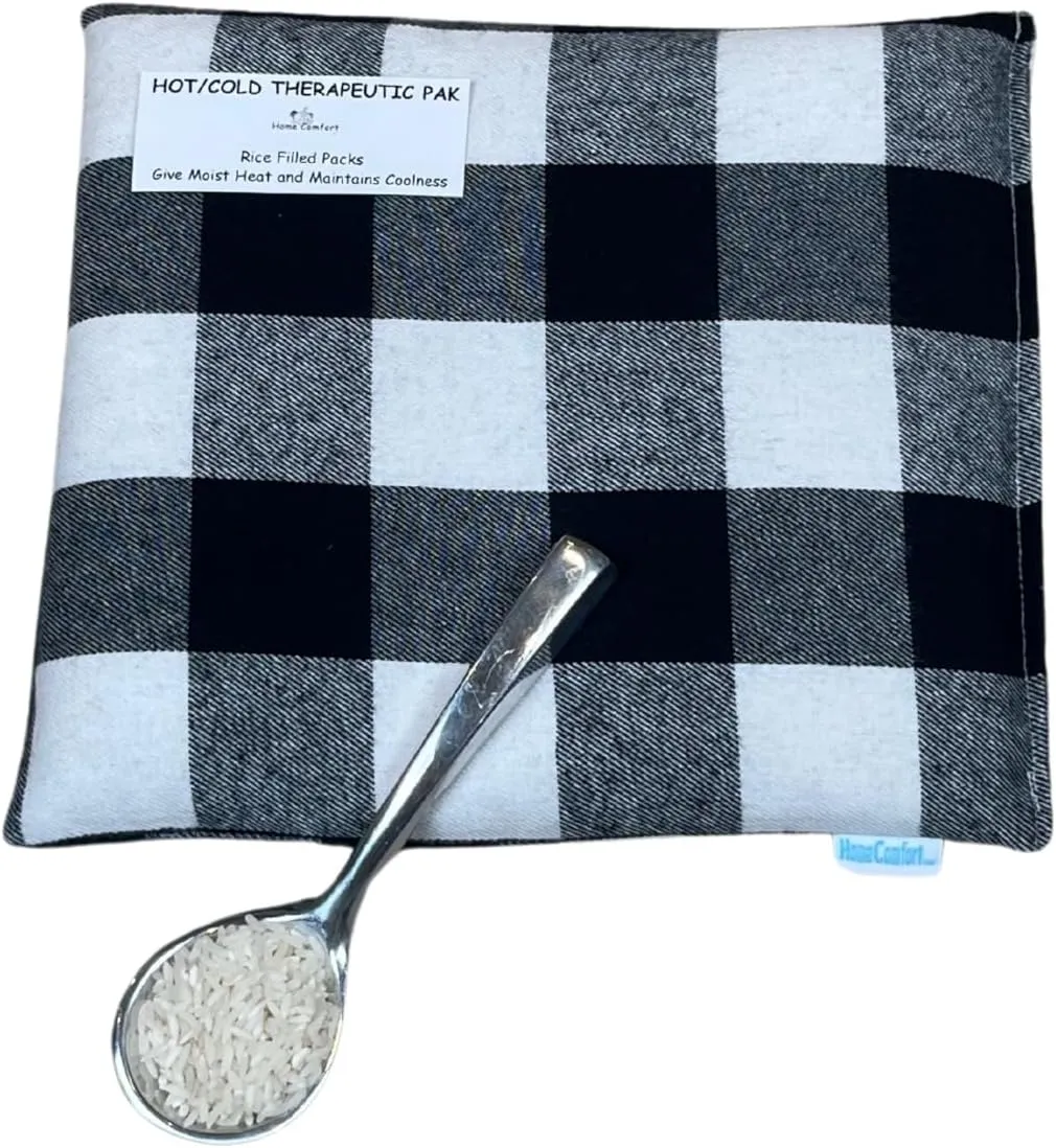 HOME COMFORT Black Plaid Regular Therapeutic Microwavable Heating & Cooling Pad – Natural Rice Pack (10x7 inches)