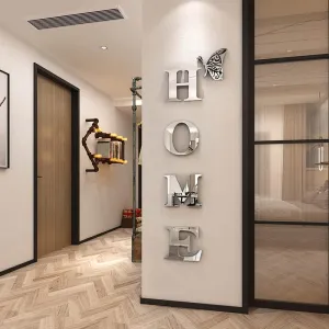 Home Letter Signs Acrylic Mirror Wall Stickers Decorations for Living Room Bedroom Decor Decals (Silver, 47.2 X 15.3IN)