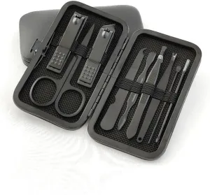 Home Manicure Ear Spoon 7 Piece Set Stainless Steel Professional Personal Care Tools Nail Clippers Set Nail Scissors Grooming Kit Nail Care Tools(Black)