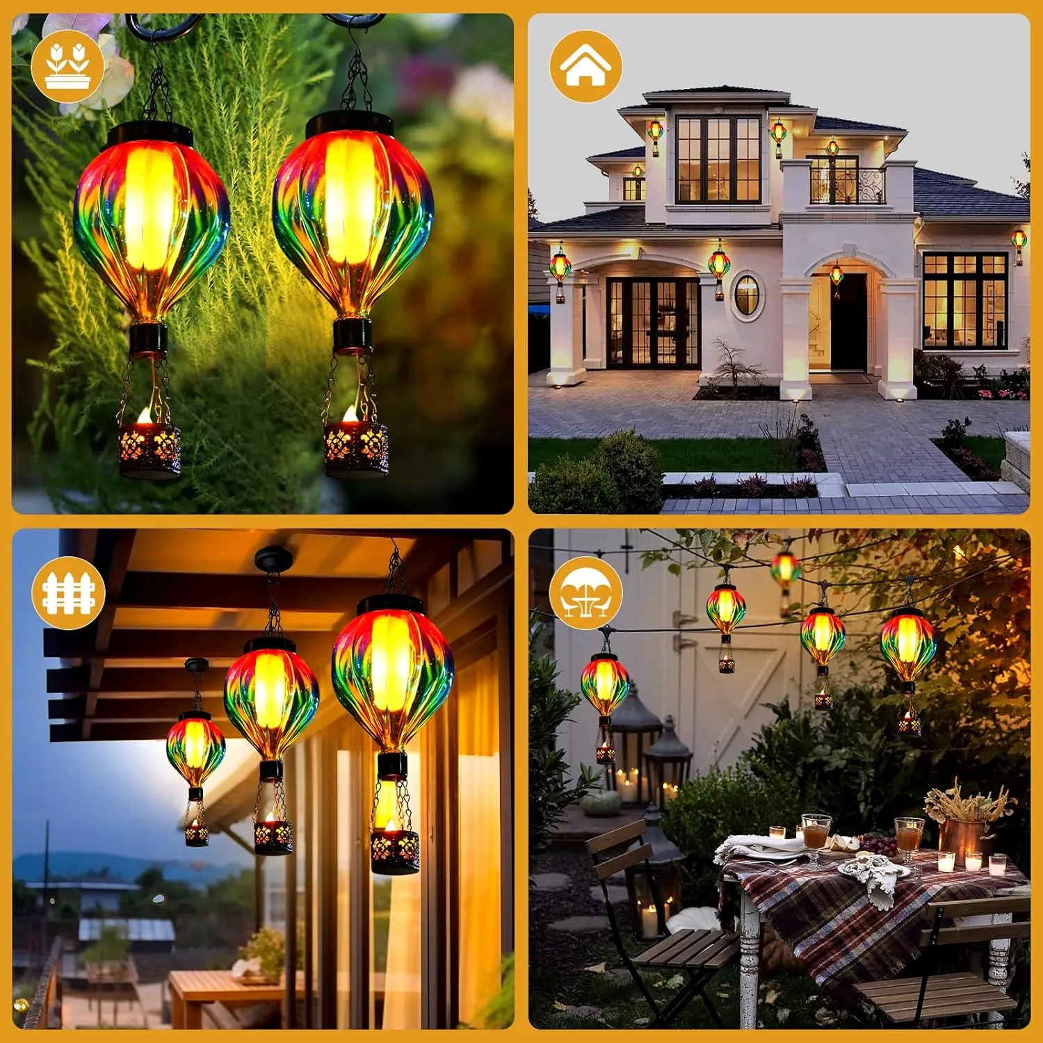 Hot Air Balloon Solar Lantern Outdoor Waterproof with Flickering Flame Gifts for Women Grandma Mom Glass Hanging Solar Lights Decorative for Outside Wall Front Porch Yard Garden Fence