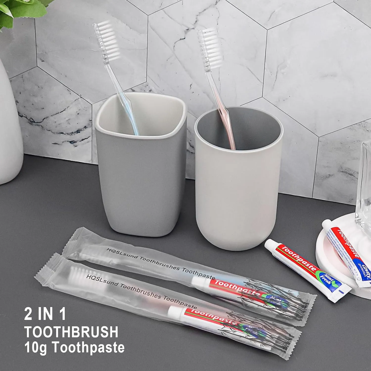 HQSL Sund 100 pcs Disposable Toothbrushes with Toothpaste, 2 Color Toothbrushes and Toothpaste 10g, Bulk for Homeless, Airbnb, Hotel