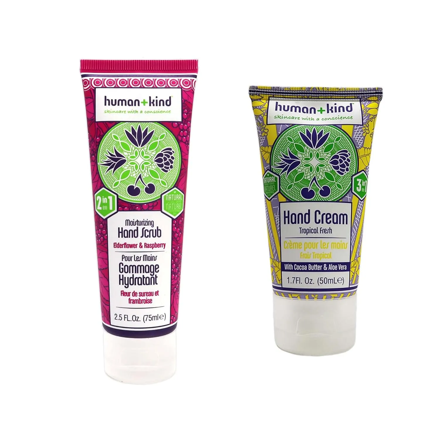 Human Kind Hand Care Set - Exfoliating Hand Scrub And Softening Hand Cream - Nourishing Formula Softens Skin - Natural Fragrances Of Elderflower, Raspberry - Completely Vegan And Cruelty-Free - 2 Pc