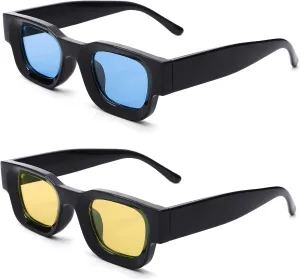 Hycredi Thick Rectangle Sunglasses for Women Men Chunky Square Polarized Sun Glasses Retro 90s Shades UV400 Protection