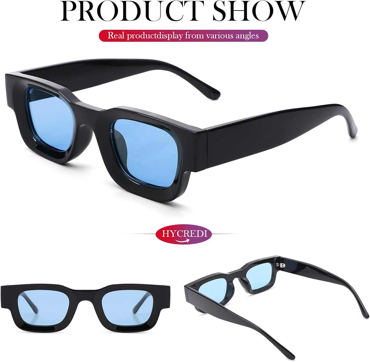 Hycredi Thick Rectangle Sunglasses for Women Men Chunky Square Polarized Sun Glasses Retro 90s Shades UV400 Protection