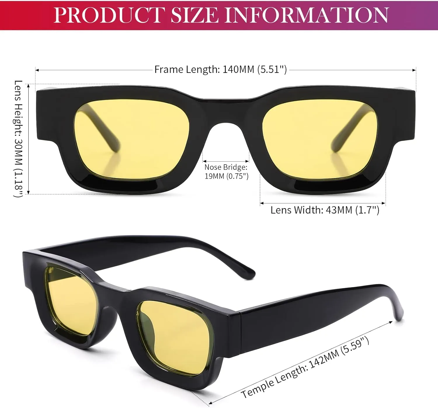 Hycredi Thick Rectangle Sunglasses for Women Men Chunky Square Polarized Sun Glasses Retro 90s Shades UV400 Protection