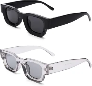 Hycredi Thick Rectangle Sunglasses for Women Men Chunky Square Polarized Sun Glasses Retro 90s Shades UV400 Protection