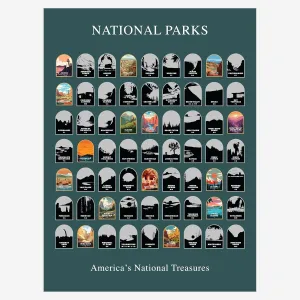 HYPERI 63 United States National Park Scratch Off Map, 12x16" Parks Map Tracker, US Checklist Poster, Hiking Gifts, National Parks Gifts, New Year Decor, Travel Map
