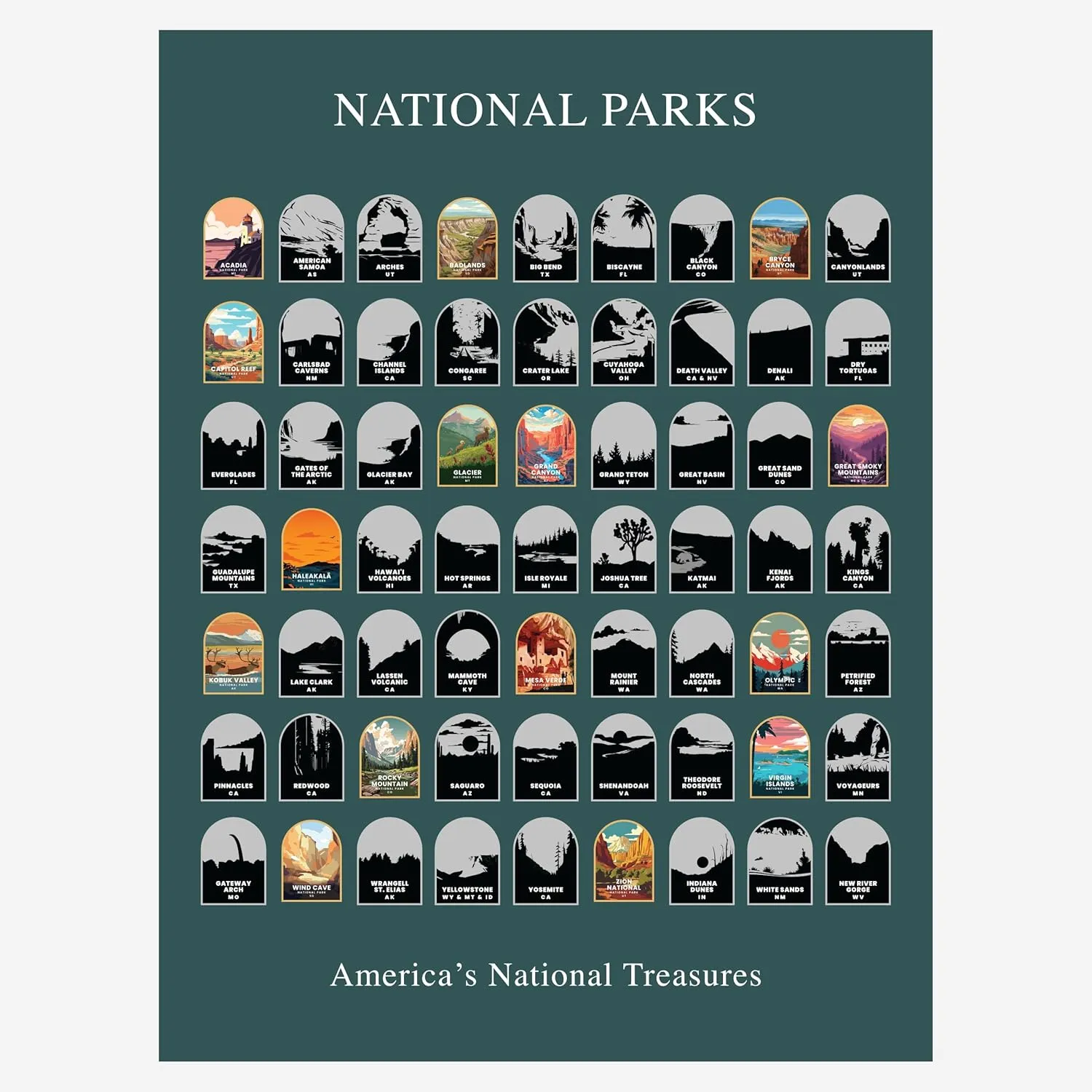 HYPERI 63 United States National Park Scratch Off Map, 12x16" Parks Map Tracker, US Checklist Poster, Hiking Gifts, National Parks Gifts, New Year Decor, Travel Map
