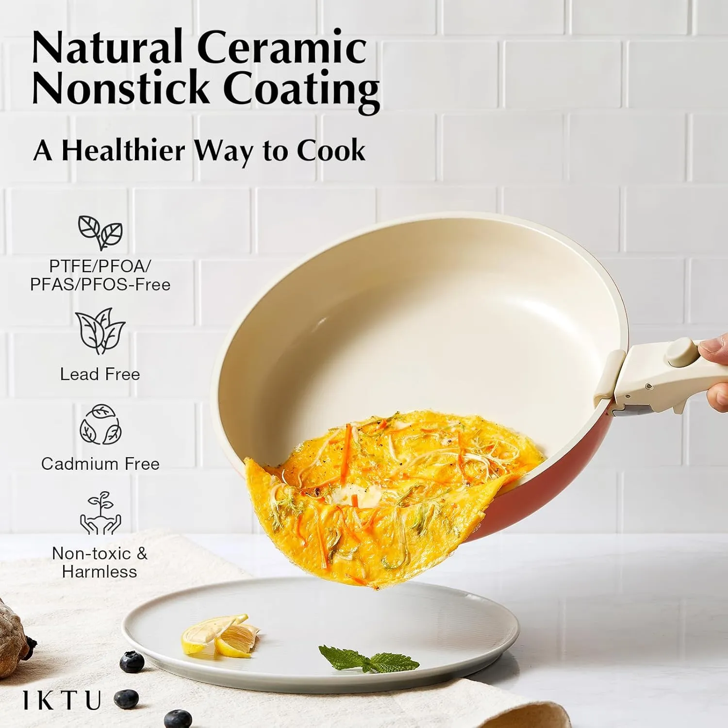 IKTU Ceramic Pots and Pans Set Non Stick Pink, 19 Pcs Nonstick Cookware Set with Detachable Handle RV Camping Induction Kitchen Cookware Set Non Stick, PFAS PFOA & PTFE Free