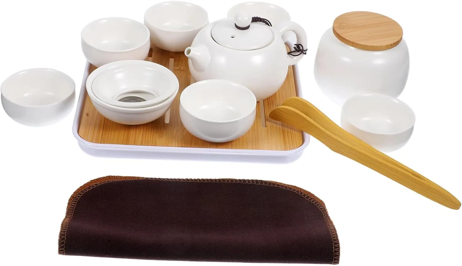 IMIKEYA Equipped Travel Bag Tea Set 12pc Ceramic Tea Cup Teapot Set Kit for Home Outdoor Travel Portable Easy to Carry