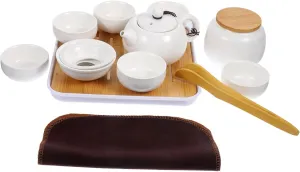 IMIKEYA Equipped Travel Bag Tea Set 12pc Ceramic Tea Cup Teapot Set Kit for Home Outdoor Travel Portable Easy to Carry