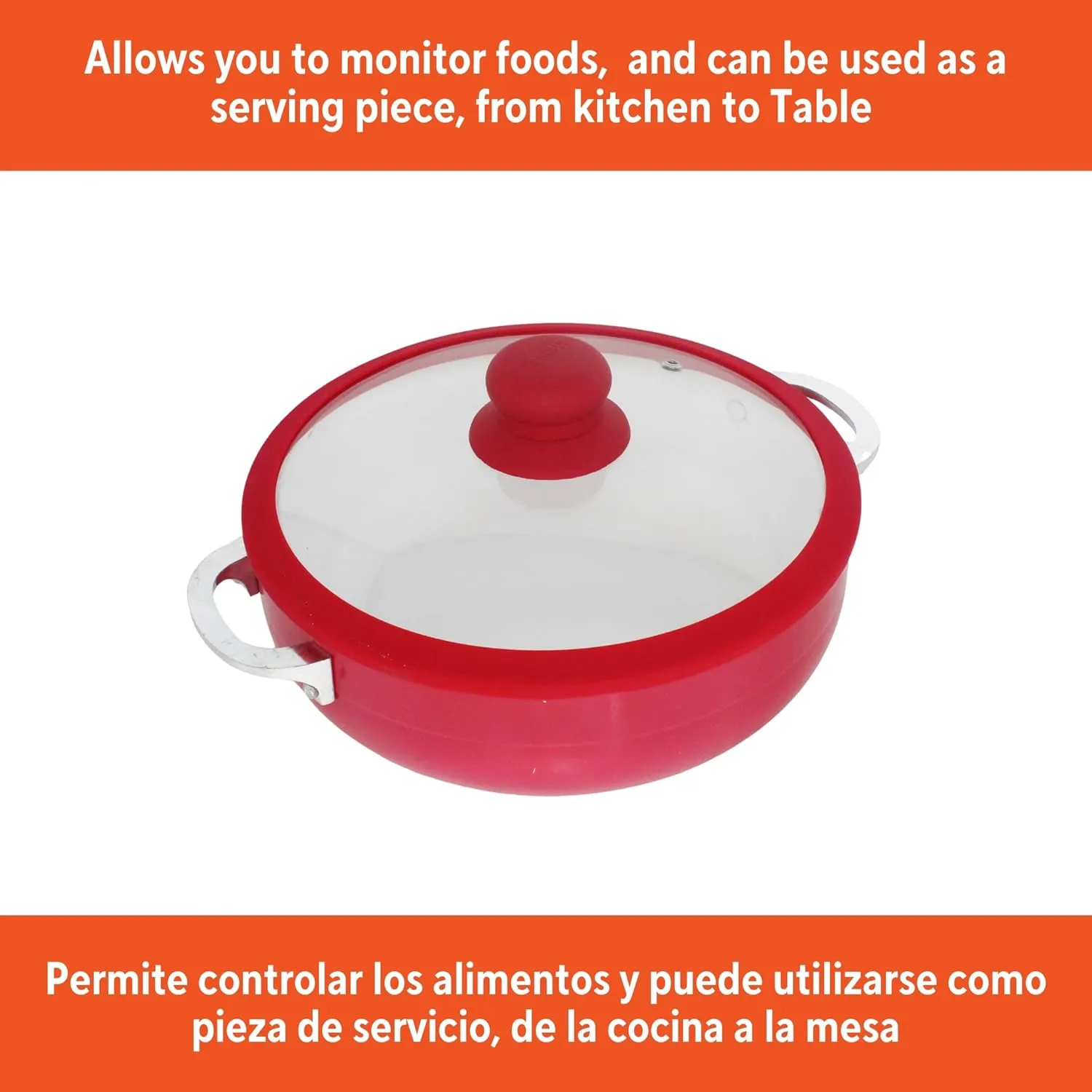 IMUSA 6.9qt Aluminum White Ceramic Caldero with Glass Lid & Silicone Rim, Red