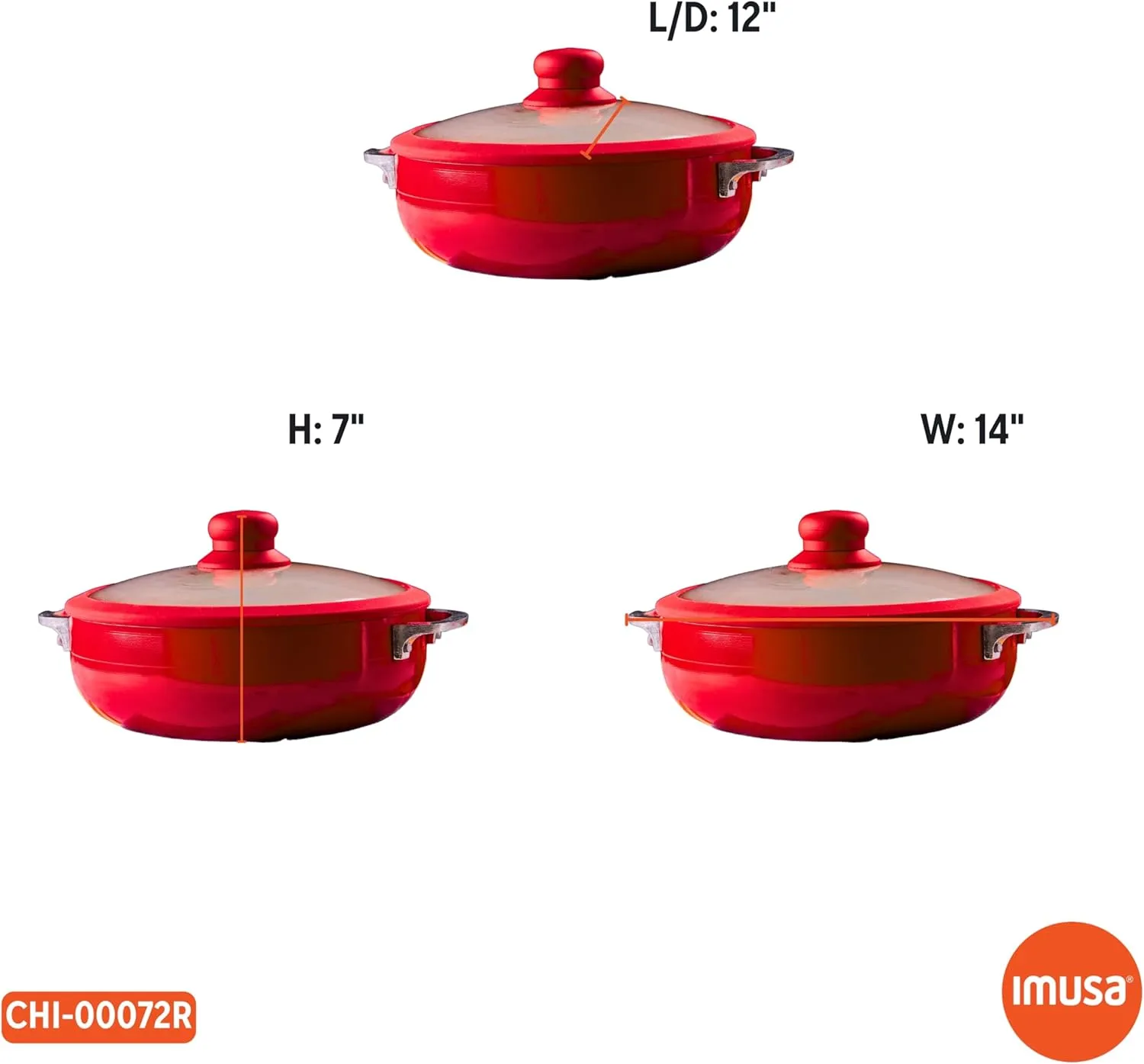 IMUSA 6.9qt Aluminum White Ceramic Caldero with Glass Lid & Silicone Rim, Red