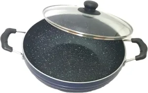 Induction Base Non-Stick Kadai with Glass Lid 240mm Deep Fry Pan Kadai Indian Kadhai For Roasting Pickling Deep Frying and Sautéing (2.2 Ltr)