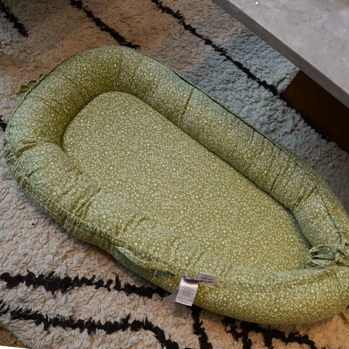 Infant Lounger, Baby Nest Cover for Baby Girls & Boys, Newborn Essentials for Baby 0-12 Months, 100% Cotton Breathable, Portable Travel Bed (Green_Wonder, Cotton_Muslin)