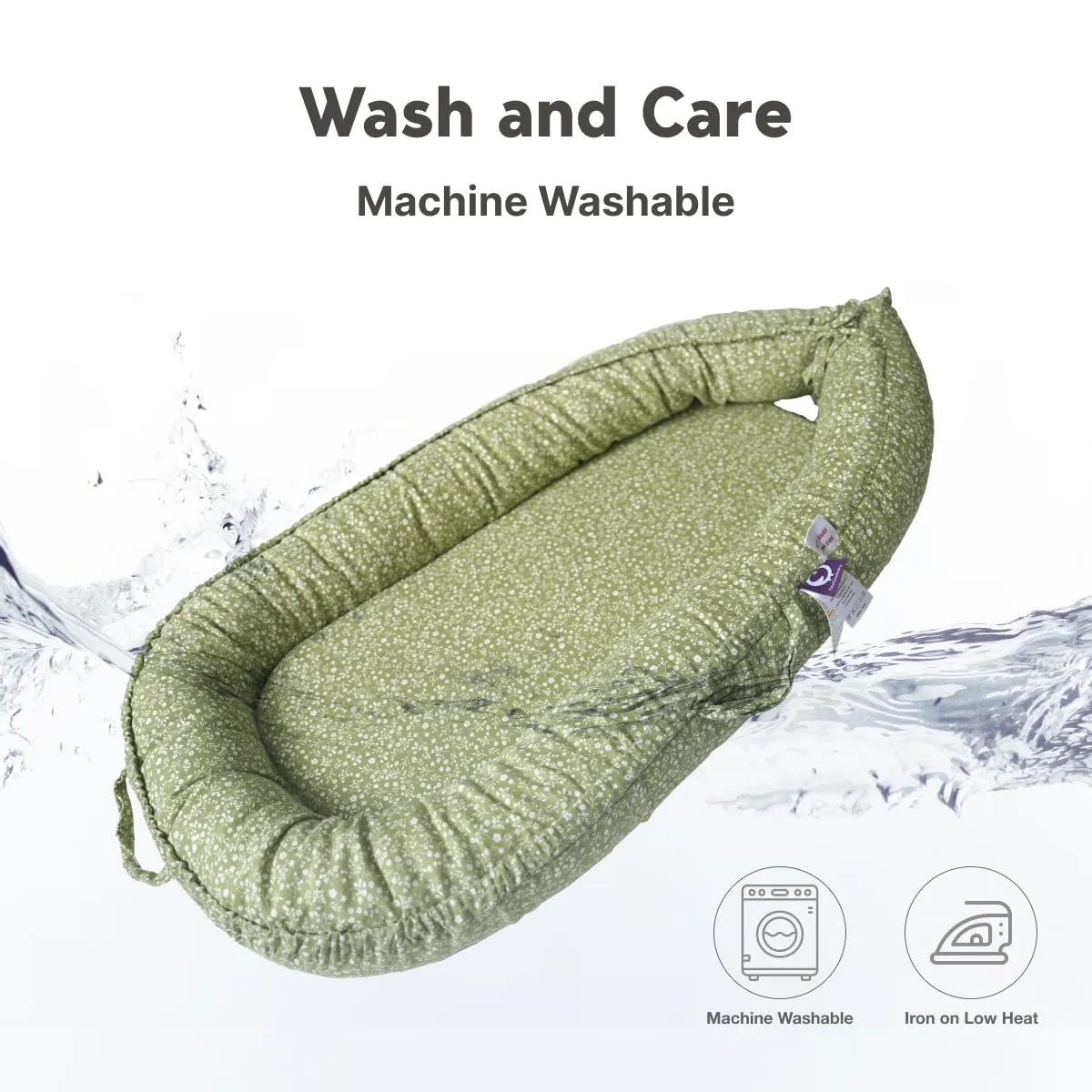 Infant Lounger, Baby Nest Cover for Baby Girls & Boys, Newborn Essentials for Baby 0-12 Months, 100% Cotton Breathable, Portable Travel Bed (Green_Wonder, Cotton_Muslin)
