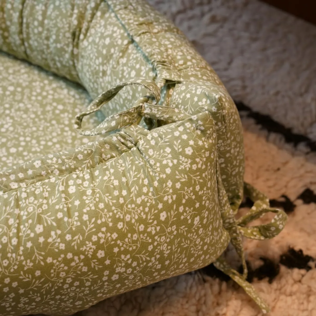Infant Lounger, Baby Nest Cover for Baby Girls & Boys, Newborn Essentials for Baby 0-12 Months, 100% Cotton Breathable, Portable Travel Bed (Green_Wonder, Cotton_Muslin)