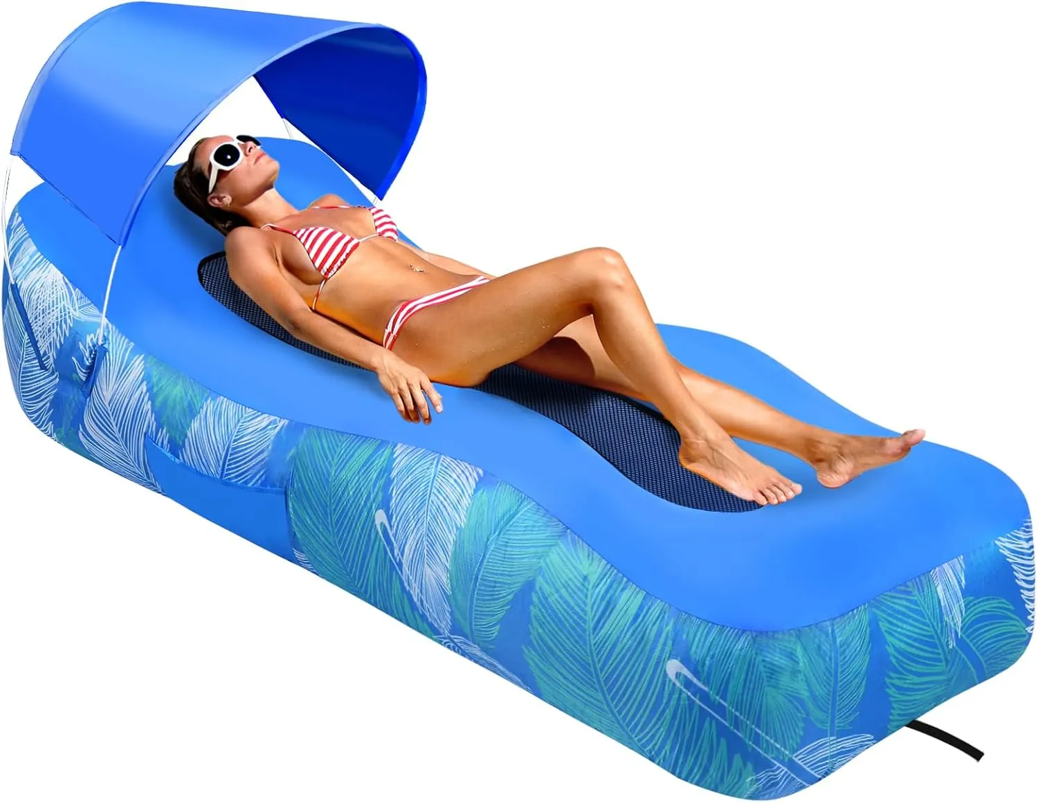 Inflatable Lounger Air Sofa with Detachable Sunshade, Inflatable Lounger Beach Chair with Pillow, Portable, Water Proof& Anti-Air Leaking Design for Beach, Camping, Music Festival, Backyard