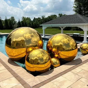 Inflatable Mirror Balls Giant Shiny PVC Balloons for Events, Weddings, Parties, Advertising & Stage Decor Hanging or Standing Multiple Sizes (Golden, 1pc-2.6ft/0.8m(with pump))